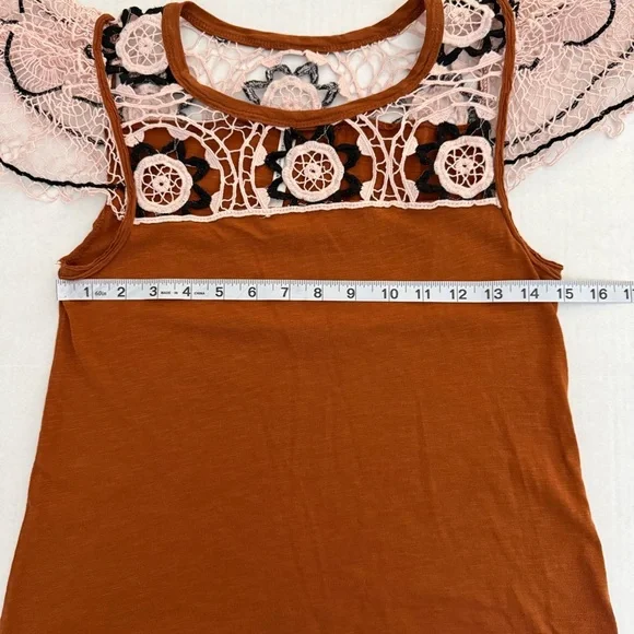 Anthropologie Rust Brown Crochet Embroidered Blouse - Picture 6 of 8